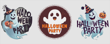 Halloween party design elements. Vector illustration in cartoon style with lettering.のイラスト素材