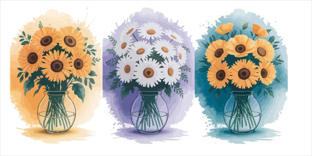 Bouquet of sunflowers in vase. Vector illustration.のイラスト素材