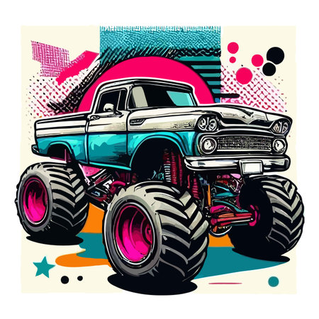 vintage off-road car, hand drawn vector illustration in retro styleのイラスト素材