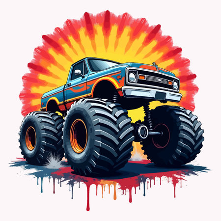 Off-road vehicle with splashes of paint. Vector illustration.のイラスト素材