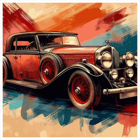 Vintage car. Hand drawn vector illustration. Grunge backgroundのイラスト素材