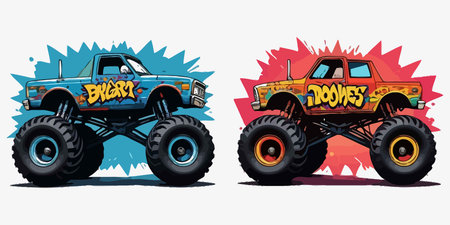 Cartoon monster truck. Vector illustration. Grunge style.のイラスト素材