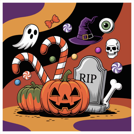 happy halloween card design, vector illustration eps10 graphicのイラスト素材