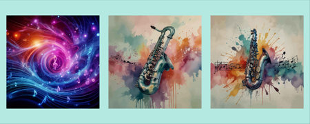 Set of musical backgrounds with saxophone. Vector illustration for your design