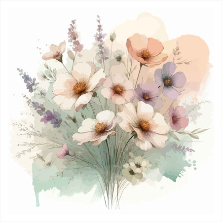Watercolor bouquet with poppies and lavender. Vector illustration.のイラスト素材