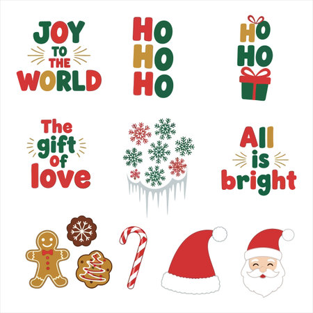 Christmas and New Year typographic set. Vector illustration. Lettering.のイラスト素材