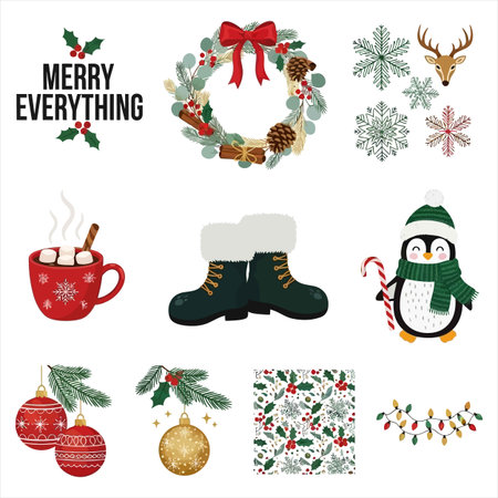 Merry Christmas and Happy New Year greeting card set. Vector illustration.のイラスト素材