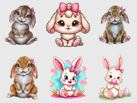 Set of cute bunnies on a white background. Vector illustration.のイラスト素材