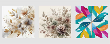 Set of watercolor floral backgrounds. Hand-drawn illustration. Vector.のイラスト素材
