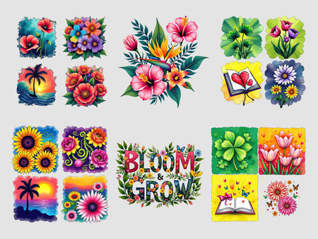 Set of flowers and plants. Vector illustration. Set of flowers and plants.のイラスト素材