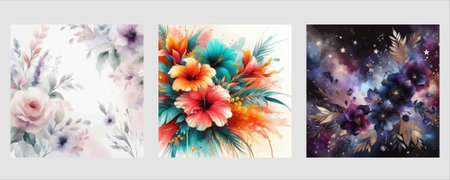 Set of abstract watercolor floral backgrounds. Vector illustration for your designのイラスト素材