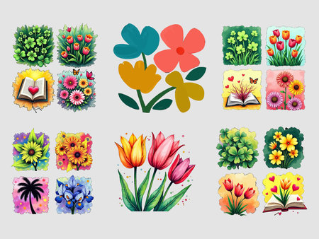Flower icon set. Collection of flowers and plants. Vector illustrationのイラスト素材