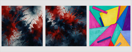 Set of abstract watercolor backgrounds with splashes and blots.のイラスト素材