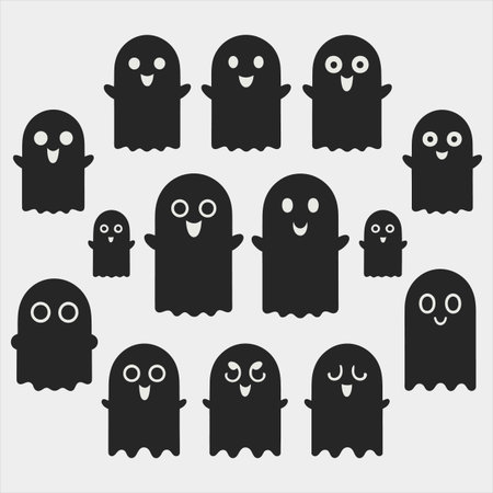 A collection of cute ghosts on white background. These ghosts are perfect for adding a touch of whimsy to your Halloween designs. Isolated on white background.のイラスト素材