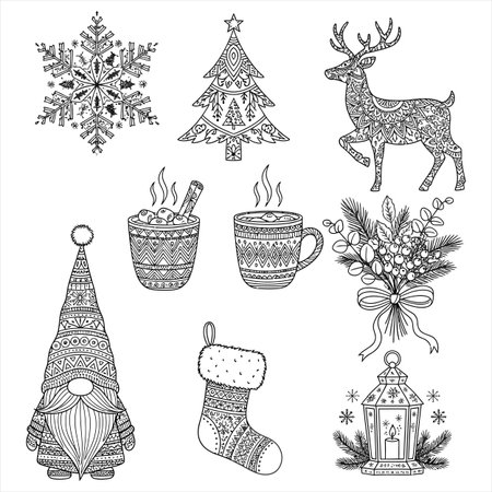 Set of Christmas doodle elements. Vector illustration for your designのイラスト素材