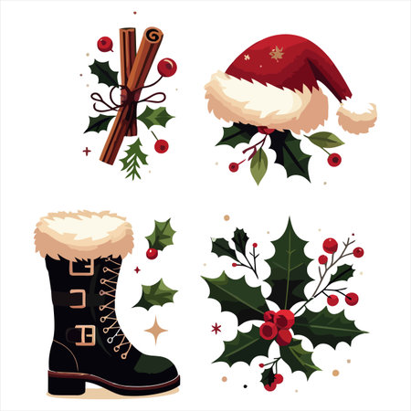 Christmas and New Year elements set. Vector illustration in cartoon style.のイラスト素材