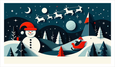 Christmas card with Santa Claus, deer and snowman. Vector illustration.のイラスト素材