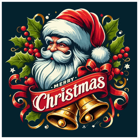 Christmas greeting card with Santa Claus and Christmas bells. Vector illustration.のイラスト素材