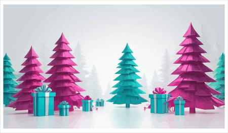 Christmas background with fir tree and gift box. Vector Illustration.のイラスト素材