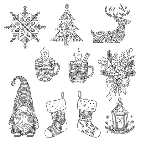 Set of Christmas and New Year hand drawn doodle elements. Vector illustration.のイラスト素材