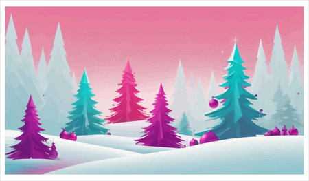 Winter landscape with fir trees and snowdrifts. Vector illustration.のイラスト素材