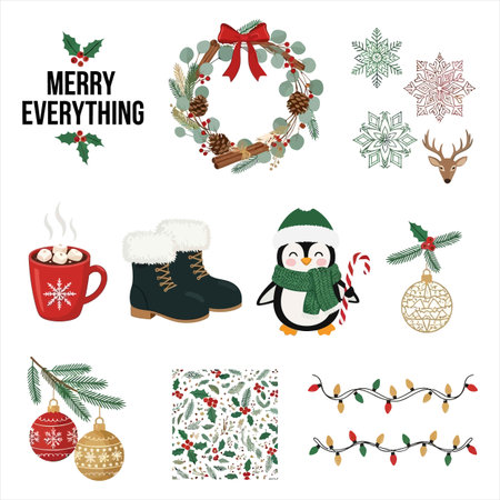 Set of Christmas and New Year hand drawn elements. Cute vector illustration.のイラスト素材