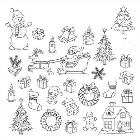 Christmas doodle set. Hand drawn vector illustration isolated on white background.のイラスト素材