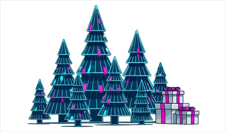 Christmas tree with gift boxes on a white background. Vector illustration.のイラスト素材