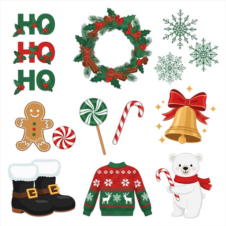 Christmas and New Year elements set. Vector illustration in cartoon style.のイラスト素材