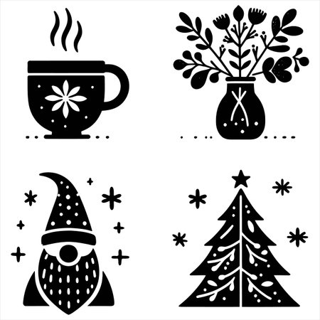 Coffee cup and christmas tree icons. Vector illustration.のイラスト素材