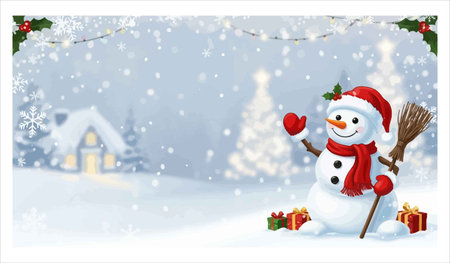 Christmas background with snowman and christmas decorations. Vector illustration.のイラスト素材