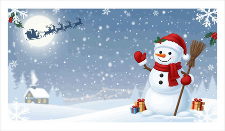 Christmas background with snowman and santa claus, vector illustrationのイラスト素材