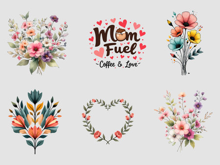 Set of floral bouquets in watercolor style. Vector illustration.のイラスト素材