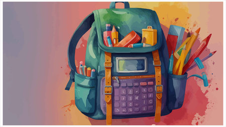 Back to school. Backpack with school supplies. Vector illustration.のイラスト素材