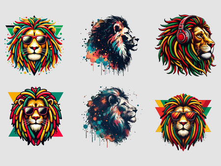 Lion head vector set. Lion head, lion head, lion head, lion head, lion head.のイラスト素材