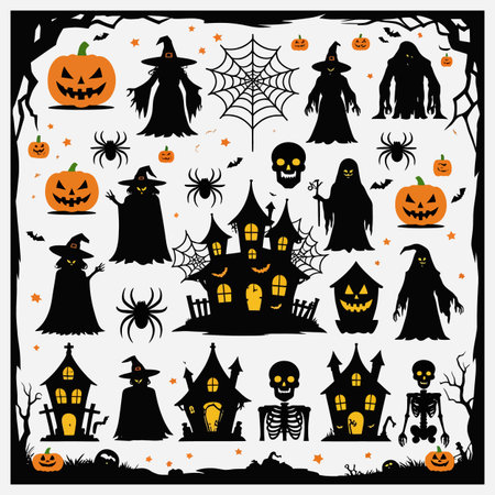 Halloween icons set on white background, vector illustration eps10のイラスト素材