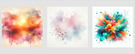 Set of colorful watercolor splashes. Colorful abstract vector background.