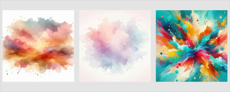 Set of colorful watercolor backgrounds with splashes. Vector illustration.