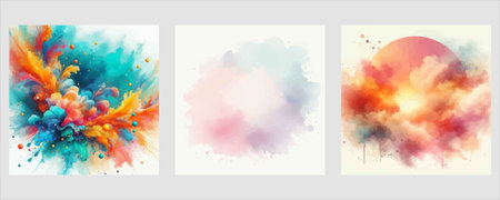 Set of multicolored watercolor backgrounds. Abstract vector illustration.のイラスト素材