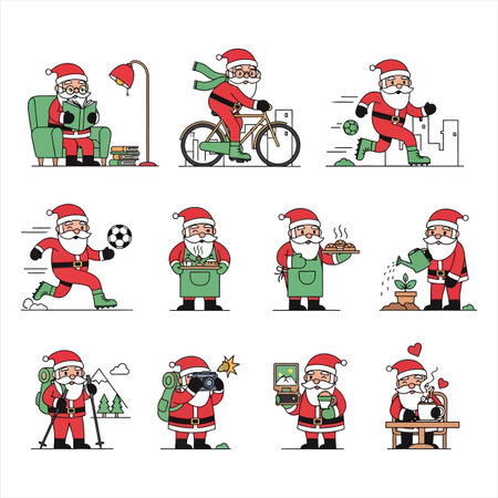 Set of Santa Claus characters. Christmas and New Year. Vector illustrationのイラスト素材
