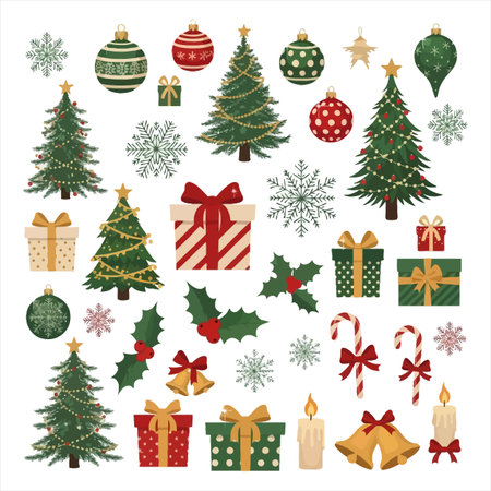 Set of Christmas tree icons. Vector illustration isolated on white background.のイラスト素材