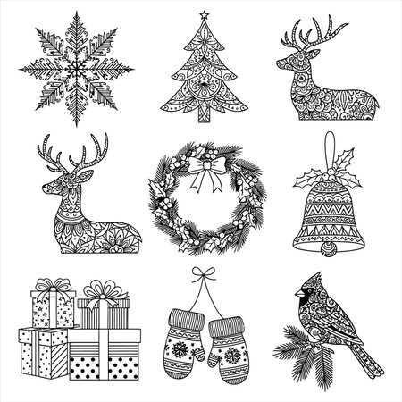 Christmas doodle set. Vector illustration. Hand drawn elements for your designのイラスト素材