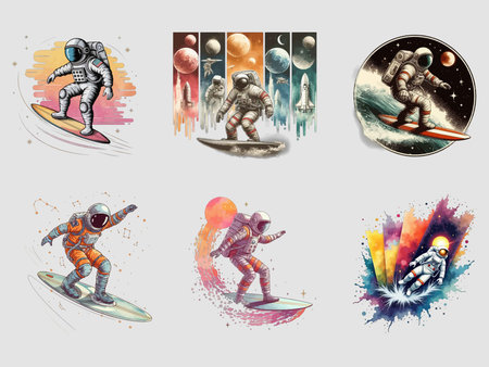 Astronaut in outer space. Set of four vector illustrations.のイラスト素材