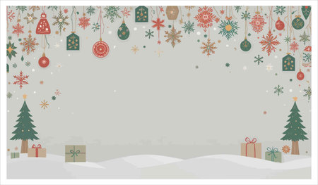 Christmas background with snowflakes and ornaments. Vector illustration.のイラスト素材