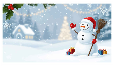 Christmas background with snowman, vector illustration, eps 10.のイラスト素材