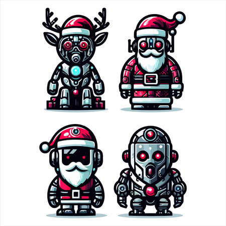 Santa Claus, reindeer, robot, elf, elf. Cartoon vector illustration.のイラスト素材