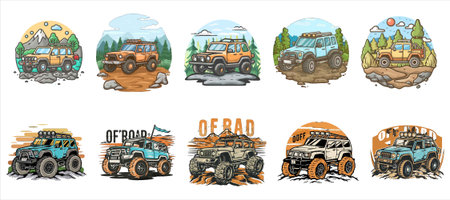 Off-road vehicle icon set. 4x4 vehicle vector illustrationのイラスト素材