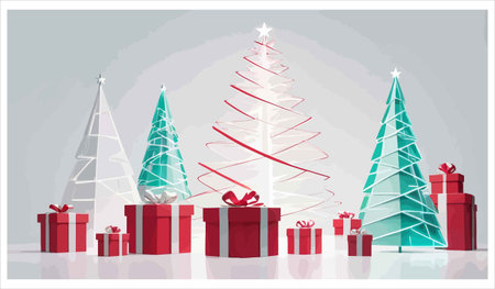 christmas background with gift boxes and christmas tree, vector illustrationのイラスト素材