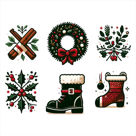 Christmas and New Year elements set. Vector illustration in cartoon style.のイラスト素材