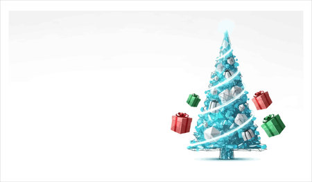 Christmas tree with gifts on a white background. 3D illustration.のイラスト素材